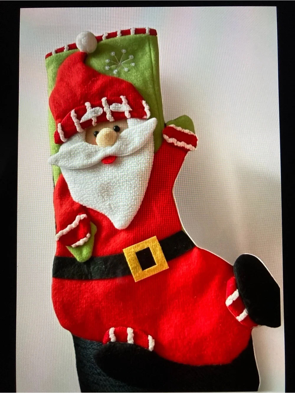Festive Santa Christmas 3D Stocking - Red & Green Holiday Decor